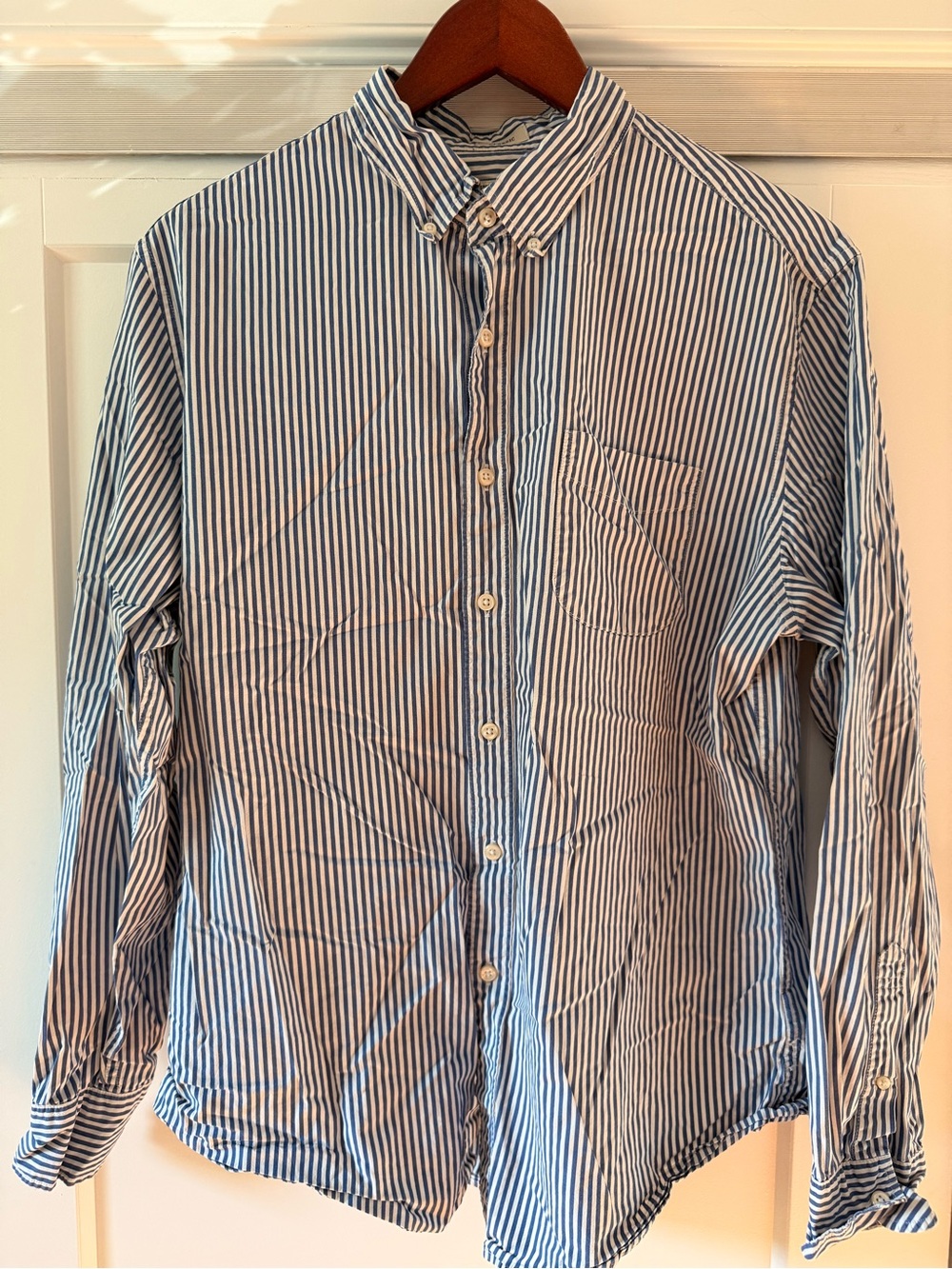 J. Crew Blue and White Vertical Stripe Button-Down Shirt
